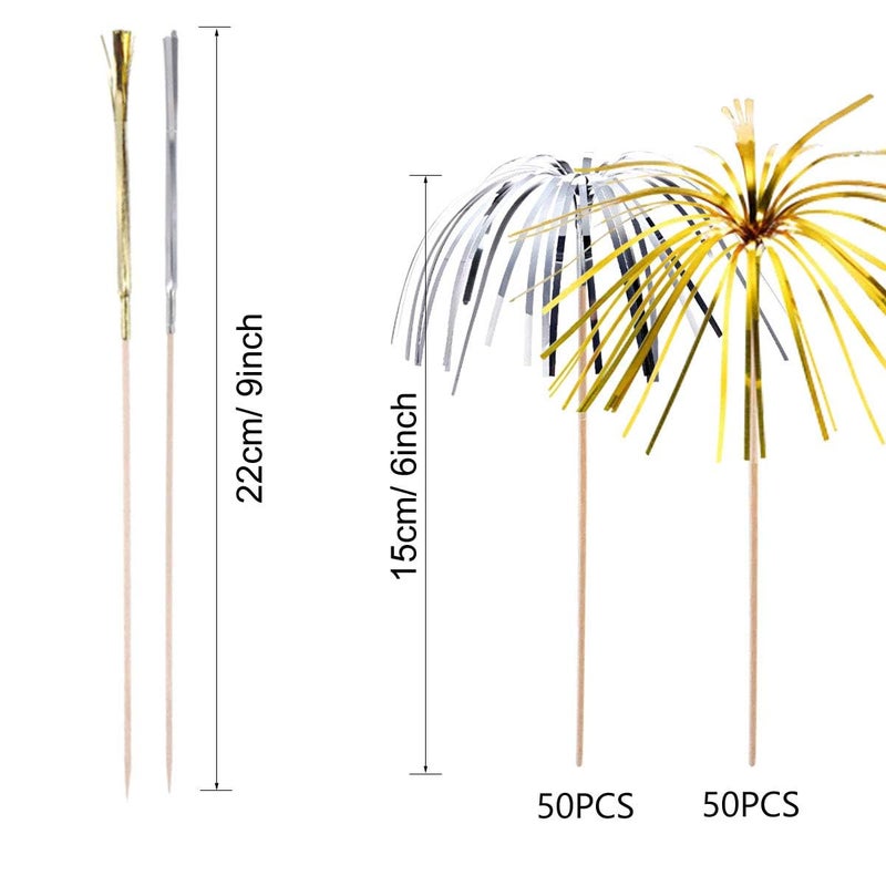 Allazone 200 PCS Cocktail Picks Firework Party Picks, 23CM Golden Silver Firework Cake Toppers, Sandwich & Cocktail Picks, Toothpicks for Cakes Decoration, Party Supplies, Christmas Decoration - Image 4